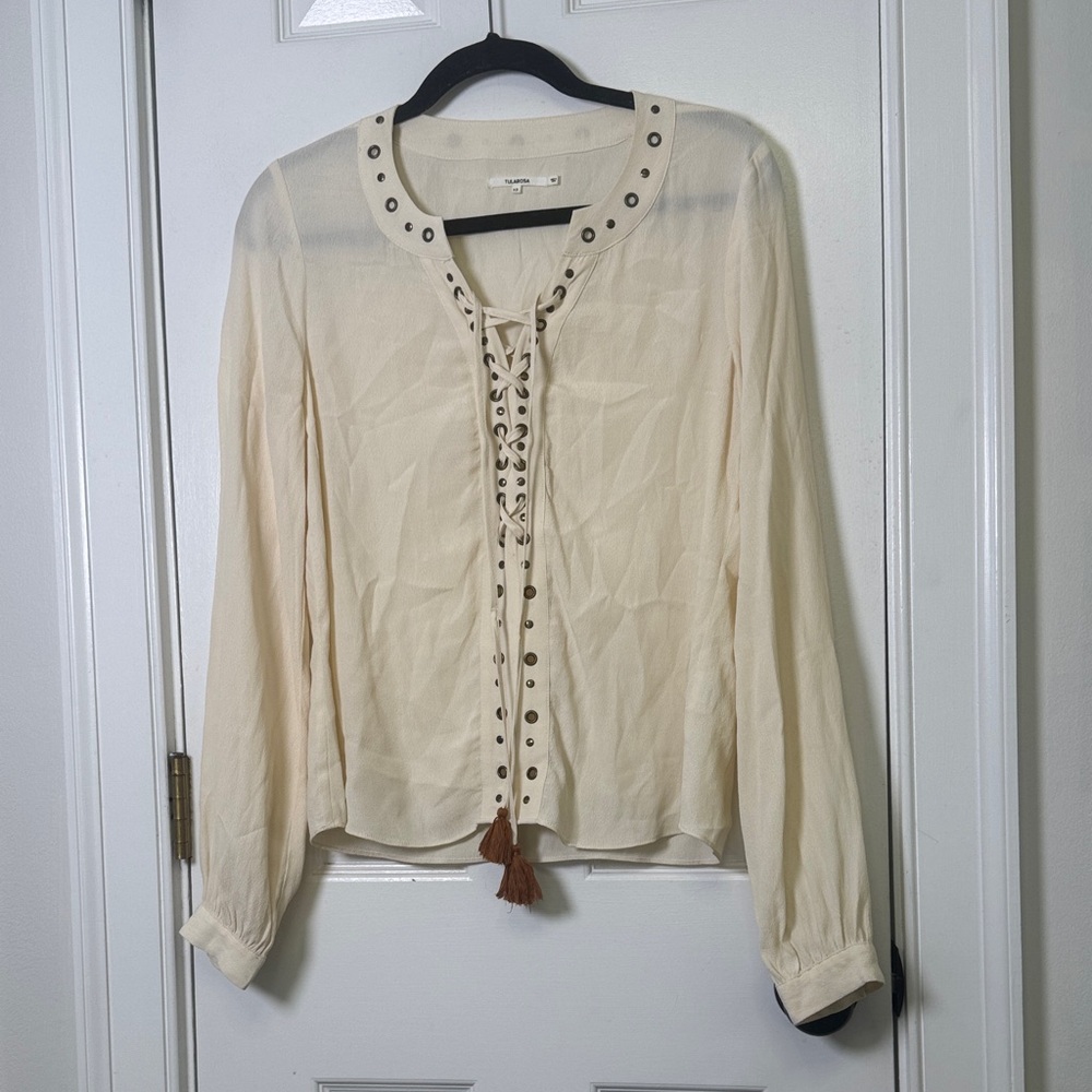 Tularosa Lace-Up Tassel Boho Blouse XS Cream Ivory Long Sleeve Top (Sold Out!) - Picture 5 of 11